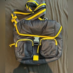 MZ Wallace Casual Nylon Crossbody Bag Navy Blue with Yellow Piping